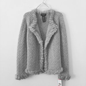 NWT Jones New York Wool Blend Fuzzy Cardigan (Sweater Coat), Gray, PP/0P/2P/4P